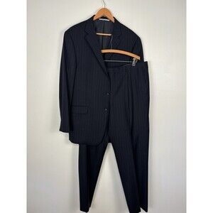 Hickey Freeman 2 Piece Suit 46L Navy Pinstripe Worsted Wool Pants 40x32